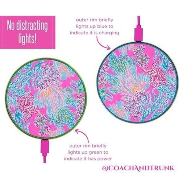 NWT LILLY PULITZER Phone Charging Pad Prosecco Pink Seaing Things Print - Picture 6 of 6